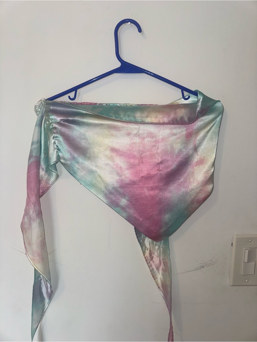 Pastel Tie-Dye Satin Bandana Scarf - Pink, Mint & Cream